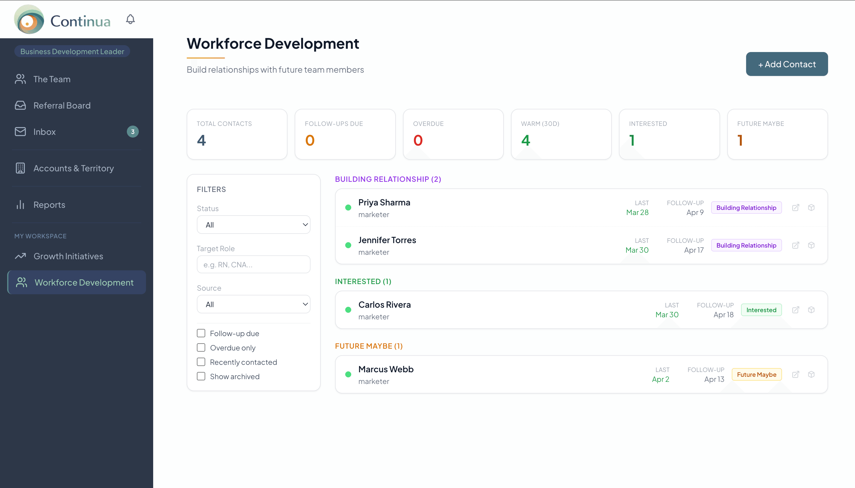Workforce Development — talent relationship tracking